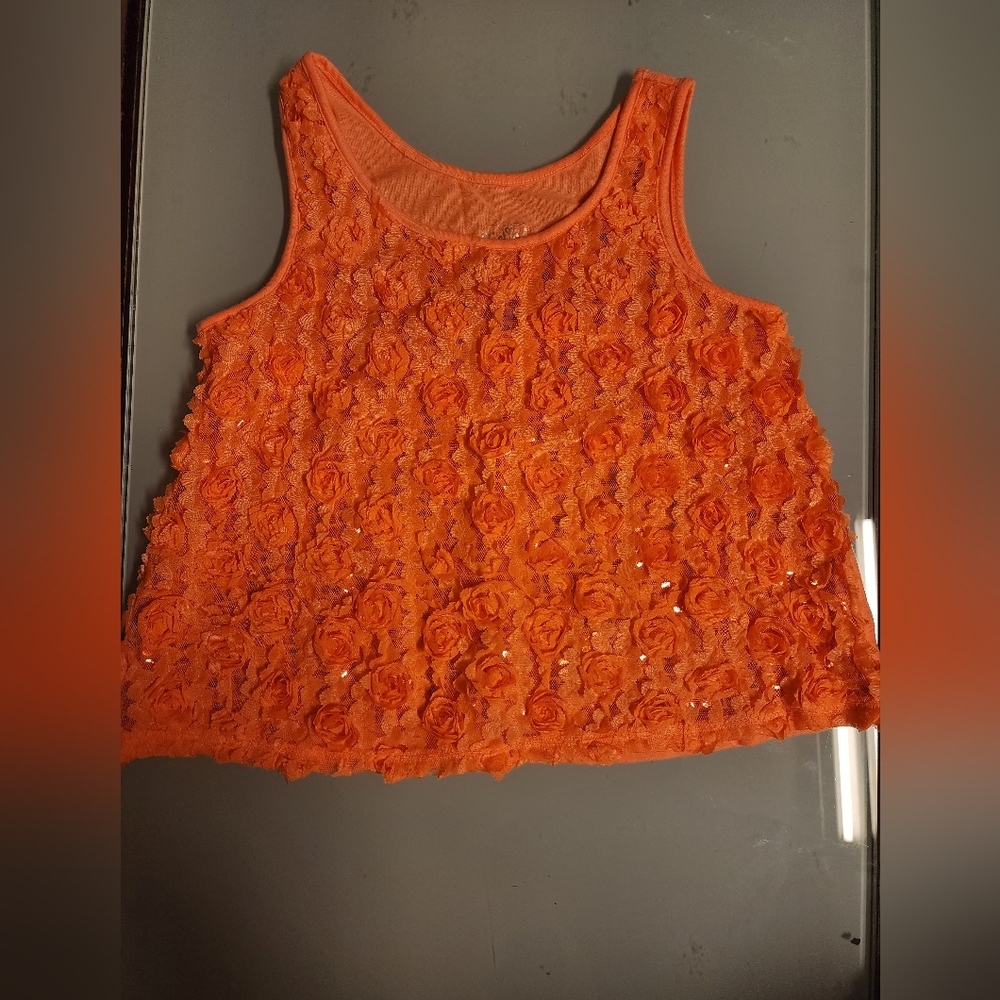 Justice orange shirt ,3D flowers size 12